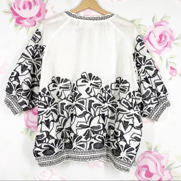 Chico’s Floral Boho Embroidered Linen Zip Up Blouse XL - Picture 8 of 13